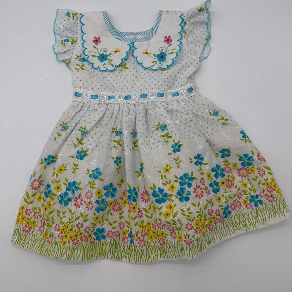 Baby Floral Dress 0/3 Months (40cm) White Blue Floral